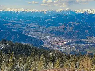 Blick von Rennfeld nach Westen über Bruck und das Murtal