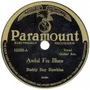 Label einer Paramount-Veröffentlichung (Awful Fix Blues von Buddy Boy Hawkins)