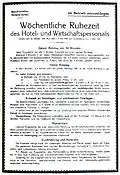 Aushang des Bünder Hoteliervereins mit der Regelung der Ruhezeiten aus den 1930er Jahren