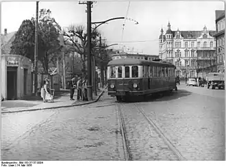 Triebwagen von Brissonneau et Lotz bei den Franzburger Kreisbahnen in Stralsund, 1956