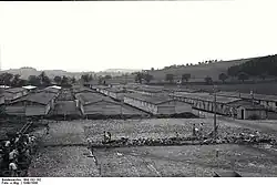 Häftlinge beim Verlegen von Steinen