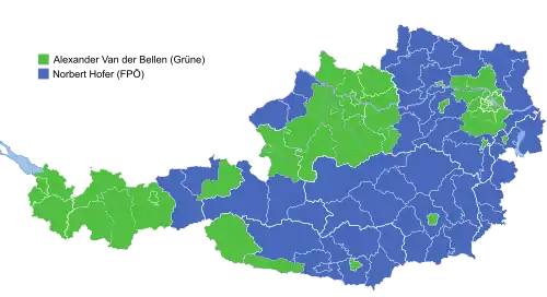 Grafische Aufbereitung der Mehrheitsverteilung auf Ebene der politischen Bezirke