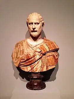 Demostenesbüste (1.–2. Jh. n. Chr.), weißer Marmor, Onyx, schwarzer Marmor.