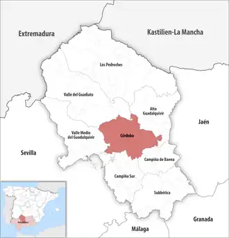 Die Lage der Comarca Comarca Córdoba in der Provinz Córdoba