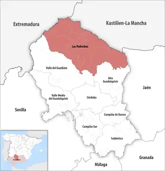 Die Lage der Comarca Los Pedroches in der Provinz Córdoba