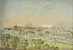 Tübingen vom Österberg (kolorierte Lithographie, ca. 1830)