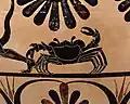 Detail der Krabbe Karkinos auf einer antiken Vase aus der etruskischen Stadt Caere