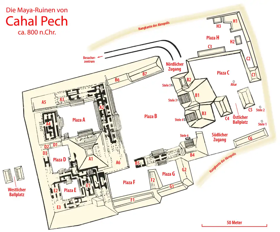 Plan von Cahal Pech um 800 n. Chr.