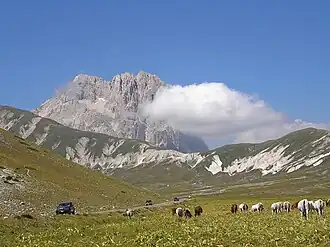 Campo Imperatore mit dem Corno Grande im Massiv des Gran Sasso
