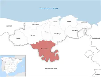 Die Lage der Comarca Campoo-Los Valles in der autonomen&nbsp;Gemeinschaft&nbsp;Kantabrien