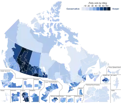 Conservative Party: ﻿unter 10 % ﻿10–19 % ﻿20–29 % ﻿30–39 % ﻿40–49 % ﻿50–59 % ﻿60–69 % ﻿mehr als 70 %