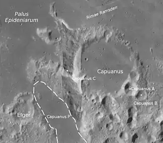 Elger (unten links) und Umgebung (LROC-WAC)