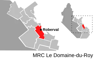 Lage von Roberval in Le Domaine-du-Roy MRC (frz. municipalité régionale du comté): regionale Grafschaftsgemeinde