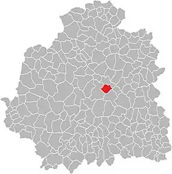 Rot markierte Lage der Gemeinde auf einer skizzenhaften Übersicht in grau.