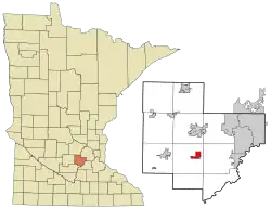 Lage von Cologne im Carver County (rechts) und in Minnesota (links)
