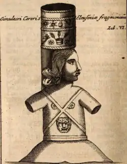 George Whelers Zeichnung eines Statuenfragmentes aus Eleusis, das er für die Kultstatue der Ceres hielt