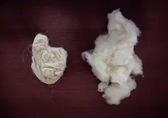 Kaschmirwolle vor (links) und nach (rechts) der Sortierung