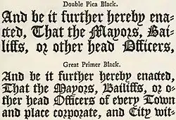 Beispiele mit rundem r nach o in einem Schriftmusterbuch von William Caslon&nbsp;I, London 1763