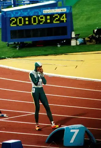 Olympiasiegerin Cathy Freeman kurz vor dem&nbsp;Finalstart