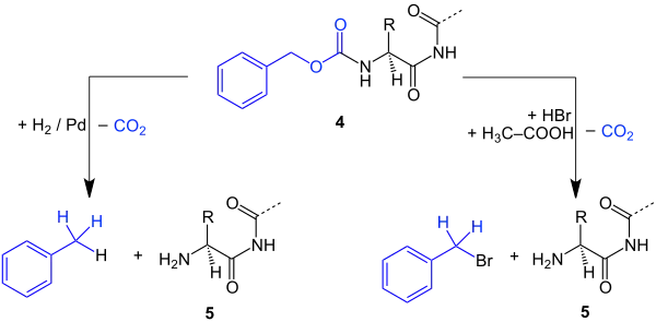 Abspaltung der Cbz-Schutzgruppe unter Bildung eines Peptids