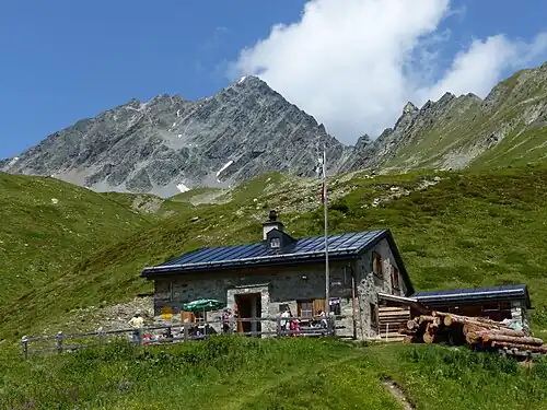 Die Chamonna Linard und der Piz Linard, aus Süden betrachtet.