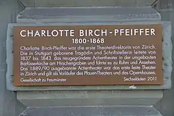 Charlotte Birch-Pfeiffer Gedenktafel am Schauspielhaus Zürich (Heimplatz)