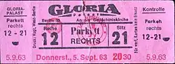 Eintrittskarte Gloria-Palast 5. September 1963