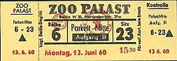Charlottenburg Zoo-Palast Eintrittskarte 1960