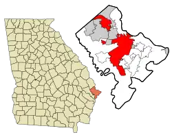 Lage von Savannah im Chatham County (rechts) und in Georgia (links)