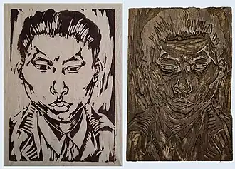 Porträt von Cheng Fai, Holzschnitt und Holzdruckstock