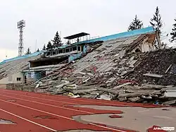 Stadion nach der Zerstörung, März 2022