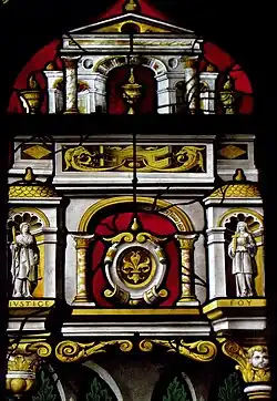 Darstellung der Tugenden: Gerechtigkeit (justice) und Glaube (foy)