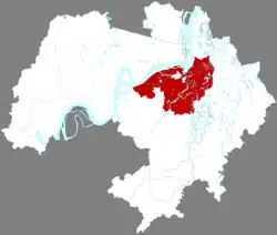Rot markierte geographische Lage auf einer einfachen Karte ohne Beschriftung.