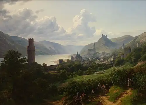 Christian Schilbach: Oberwesel am Rhein mit Burgruine Schönburg, 1832