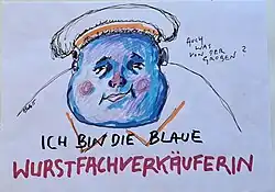 Wurstfachverkäuferin mit blauem Gesicht