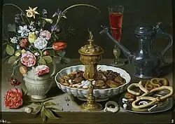 Clara Peeters Stillleben mit Gebäck und Blumenvase, ca. 1611, Museo del Prado, Madrid