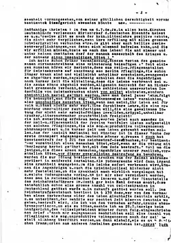 Die ersten zwei Seiten einer Abschrift der Predigt vom 3. August 1941 – aus dem Archiv einer damals illegal arbeitenden katholischen Pfadfindergruppe der DPSG (weitere Seiten der Predigt sind in diesem Archiv nicht erhalten)