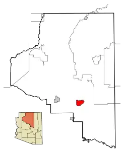 Lage von Flagstaff im Coconino County (oben) und in Arizona (unten)