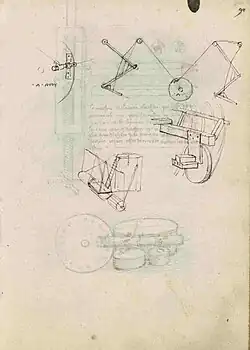 Die Zeichnungen auf den Blättern 90 verso und 91 recto des Codex Madrid I. werden als Konstruktions­zeichnungen für die Beinmechanik des Automata Leone gedeutet.[1]