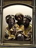 Predella, zweite Gruppe von rechts: Jakobus d.&nbsp;Ä., Simon und Thomas („Muschelgruppe“)