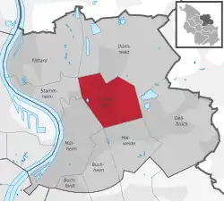 Lage des Stadtteils Höhenhaus im Stadtbezirk Köln-Mülheim