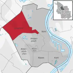 Lage des Stadtteils Longerich im Stadtbezirk Köln-Nippes