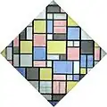 Raute: Piet Mondrian (1872–1944): Komposition mit Raster, 49×49 cm.
