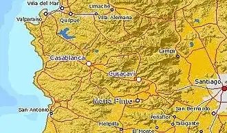 Lage von María Pinto zwischen Santiago und der Küste