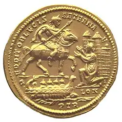 Der Einzug Constantius I. in Londinium nach seinem Sieg über Allectus auf einer Medaille