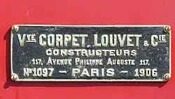 Fabrikschild der Vve L. Corpet et L. Louvet von 1906