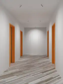 Dieselben Strahler, gegen die Wände gerichtet; der Raum wirkt dadurch nicht nur heller, sondern auch größer.[6]