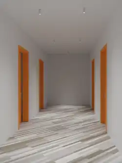 Nach unten gerichtete Strahler leuchten den Boden aus, erzeugen aber nicht den Eindruck von Hellig­keit.