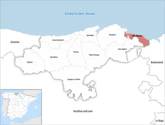 Die Lage der Comarca Costa Oriental in der autonomen Gemeinschaft Kantabrien