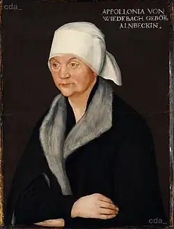 Apollonia von Wiedebach ist auf einem kolorierten Gemälde abgebildet.